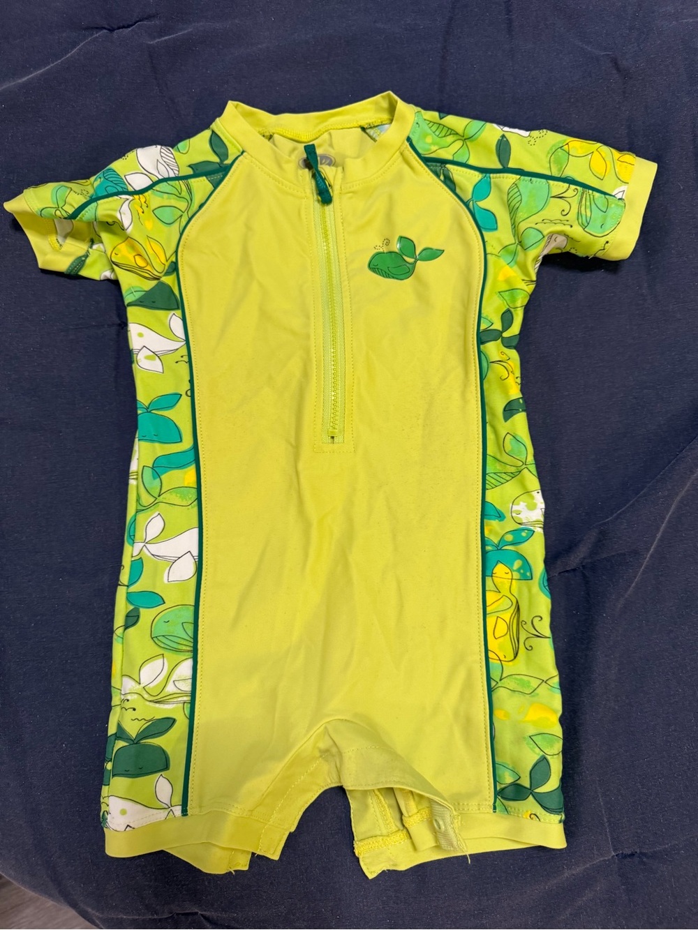 Athletic Works Lime Green Short-Sleeve Zip Front Kids Rashguard Swim Suit